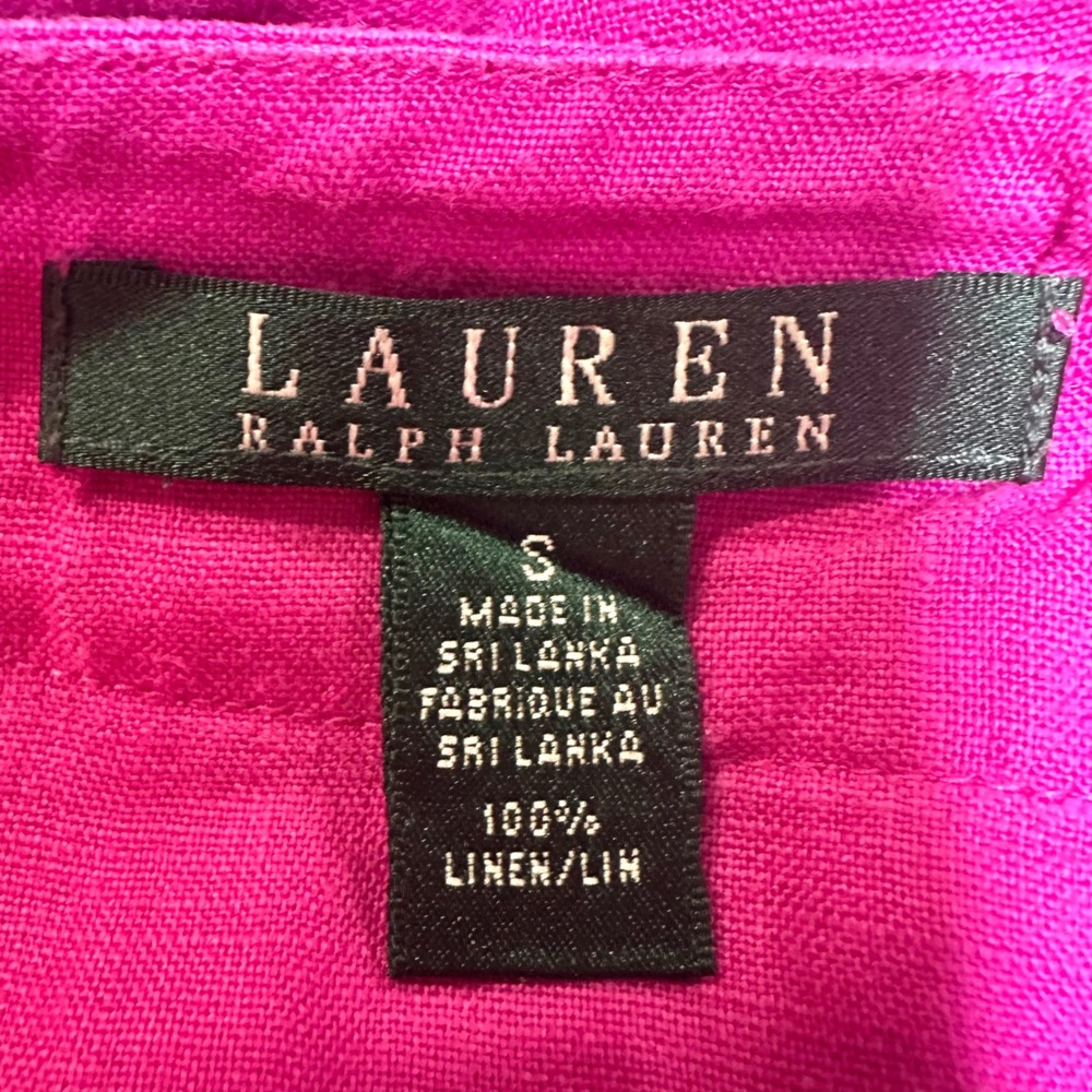 LAUREN RALPH LAUREN Fuchsia 100% Linen Roll Tab Sleeve Tunic Women's S Preppy - Picture 7 of 8